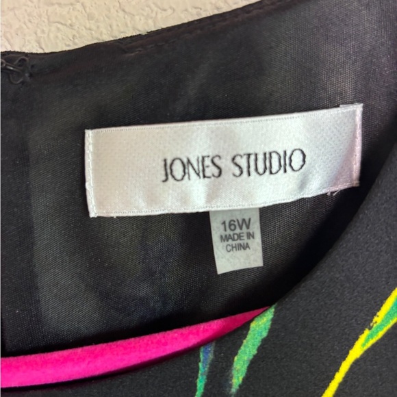 Jones Studio Black and Yellow Spring Floral Sleeveless Sheath Shift Dress 16W - Picture 4 of 6